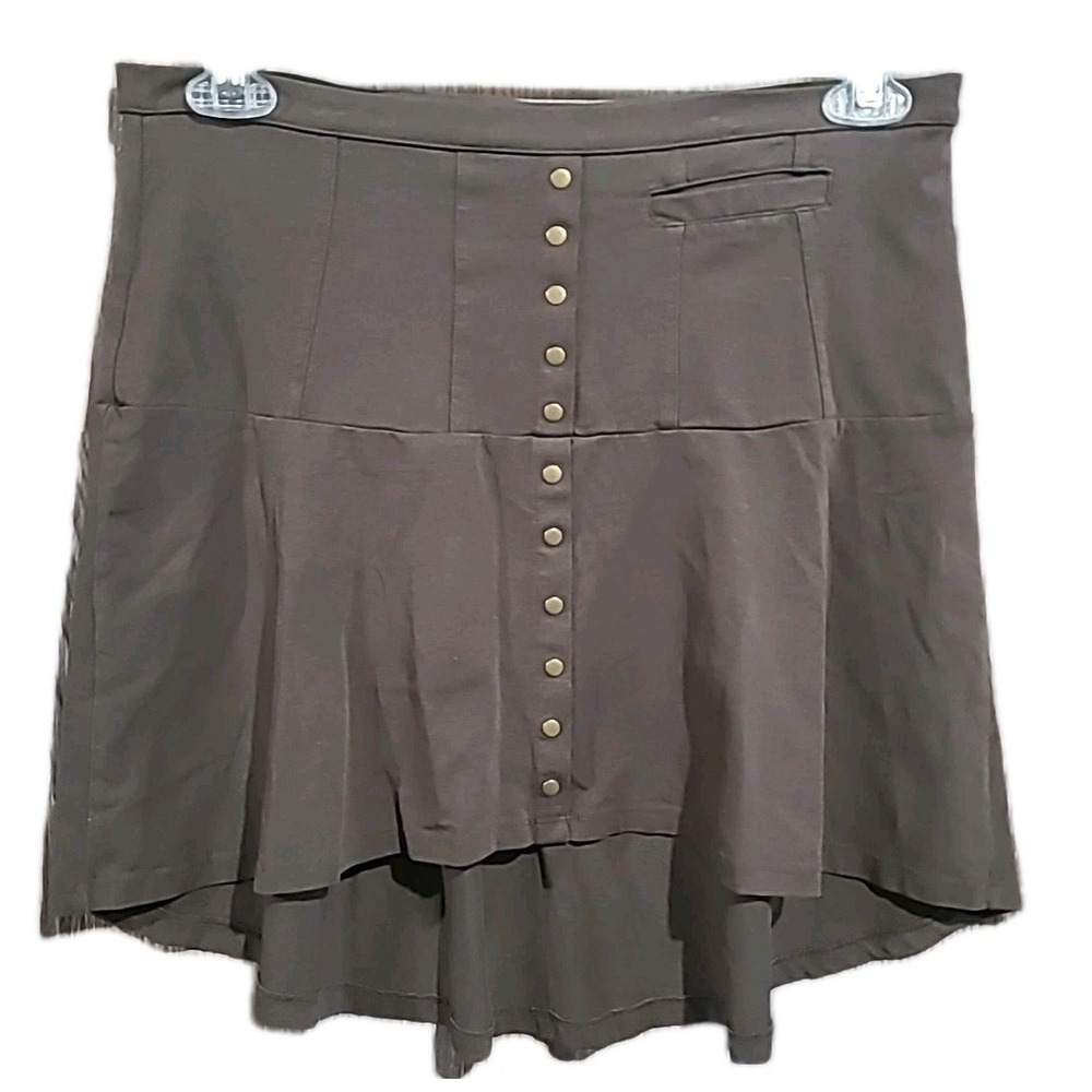 Nomads Hemp Wear Brown Mini Skirt Sz L Hemp Organic Cotton Blend Studded Front
